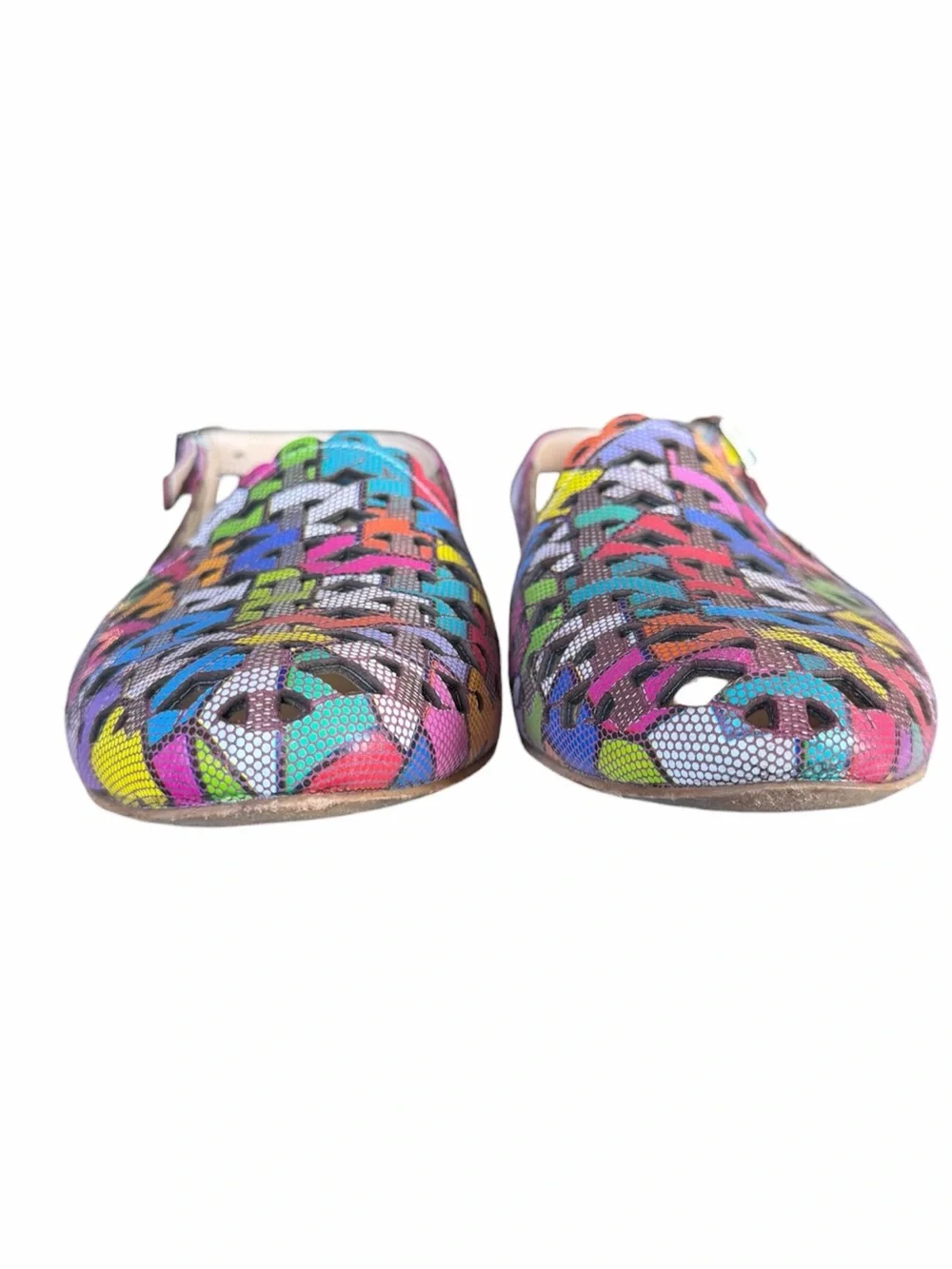 Vintage Monna Lisa 9.5/10 Multicolor Patchwork Leather Slingback Sandals Italian